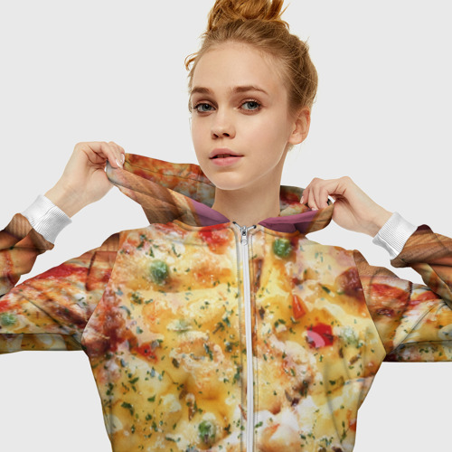 Женская толстовка 3D на молнии Пицца, цвет белый - фото 5
