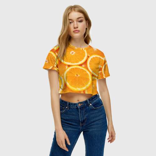 Женская футболка Crop-top 3D Апельсинчик, цвет 3D печать - фото 3