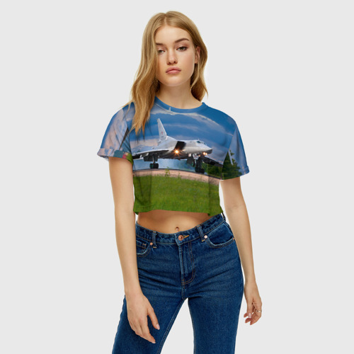 Женская футболка Crop-top 3D Самолёт, цвет 3D печать - фото 3