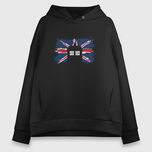 Женское худи Oversize хлопок Tardis Britain, цвет черный