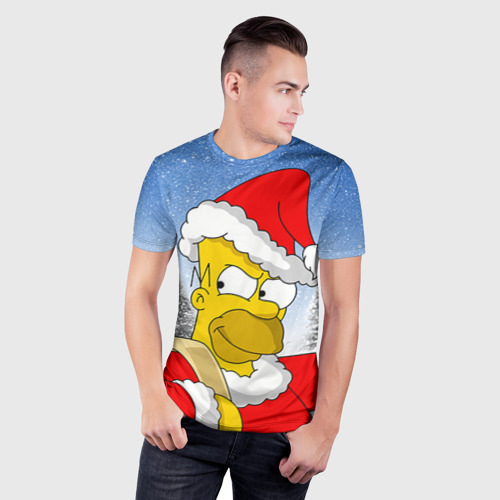 Мужская футболка 3D Slim Санта Гомер, цвет 3D печать - фото 3