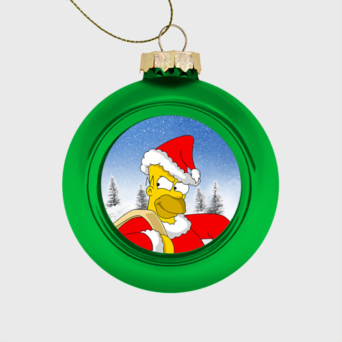 Стеклянный ёлочный шар Санта Гомер, цвет зеленый