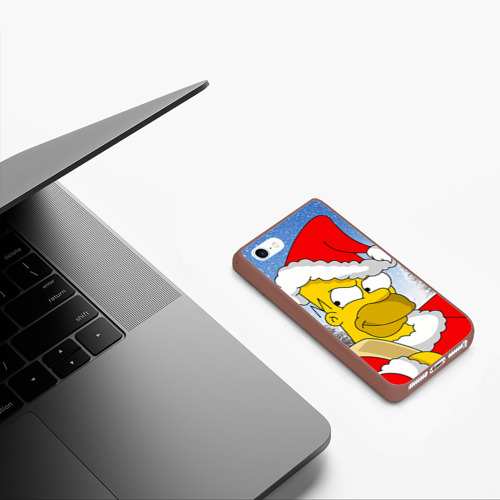 Чехол для iPhone 5/5S матовый Санта Гомер, цвет коричневый - фото 5