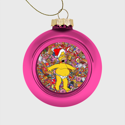 Стеклянный ёлочный шар Обжора Гомер, цвет розовый