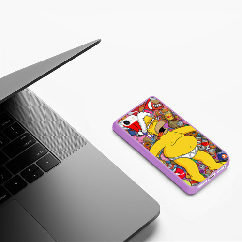 Чехол для iPhone 5/5S матовый Обжора Гомер, цвет сиреневый - фото 5