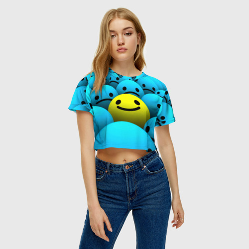 Женская футболка Crop-top 3D Смайлик, цвет 3D печать - фото 3