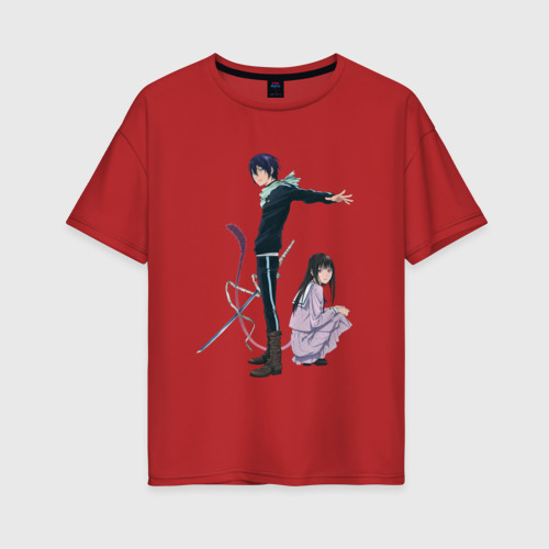 Женская футболка хлопок Oversize Ято и Ики. бездомный Бог, цвет красный