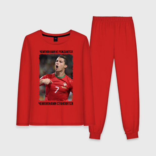 Женская пижама с лонгсливом хлопок Cristiano Ronaldo, цвет красный