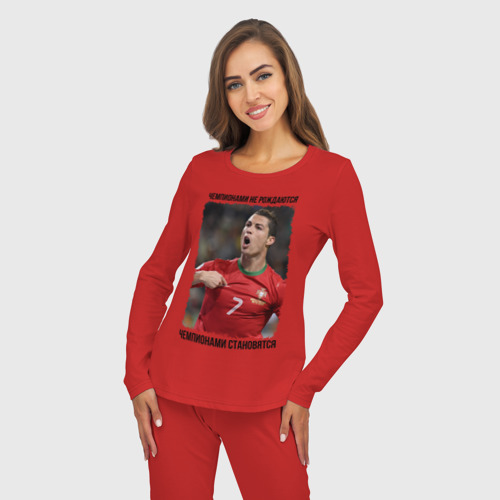 Женская пижама с лонгсливом хлопок Cristiano Ronaldo, цвет красный - фото 5