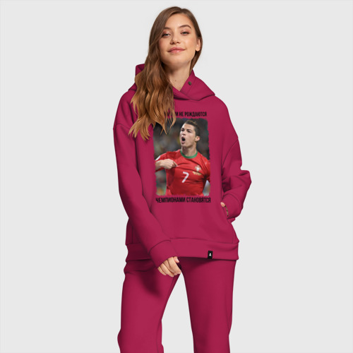 Женский костюм хлопок Oversize Cristiano Ronaldo, цвет маджента - фото 2