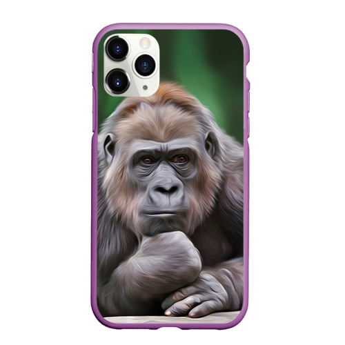 Чехол для iPhone 11 Pro Max матовый Обезьяна, цвет фиолетовый