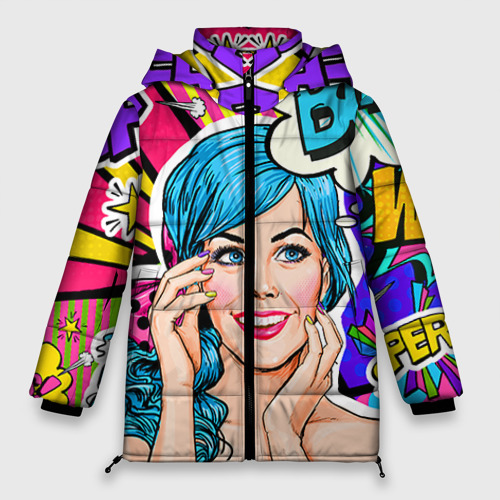 Женская зимняя куртка Oversize Pop art, цвет светло-серый