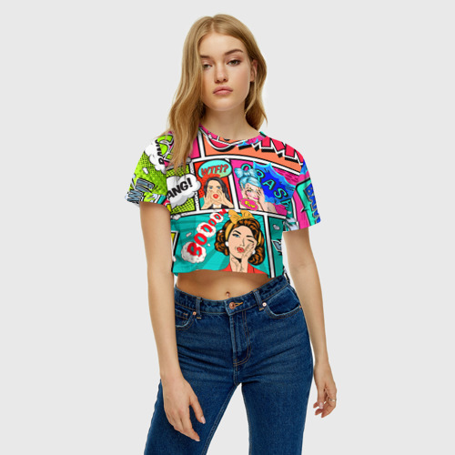 Женская футболка Crop-top 3D Пинап POP art, цвет 3D печать - фото 3