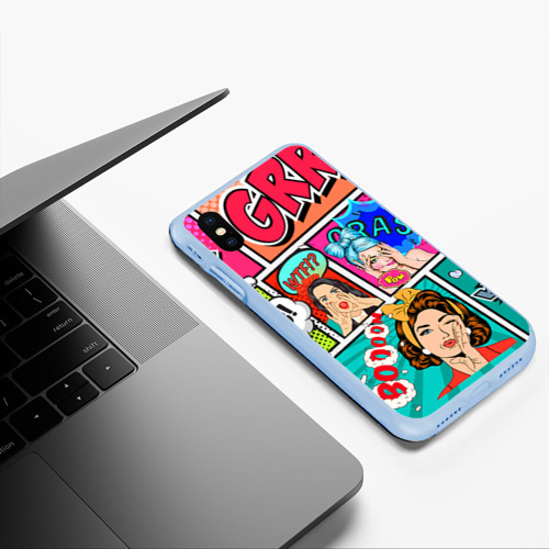 Чехол для iPhone XS Max матовый Пинап POP art, цвет голубой - фото 5