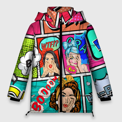 Женская зимняя куртка Oversize Пинап POP art, цвет черный