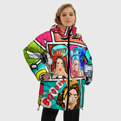 Женская зимняя куртка Oversize Пинап POP art, цвет черный - фото 3