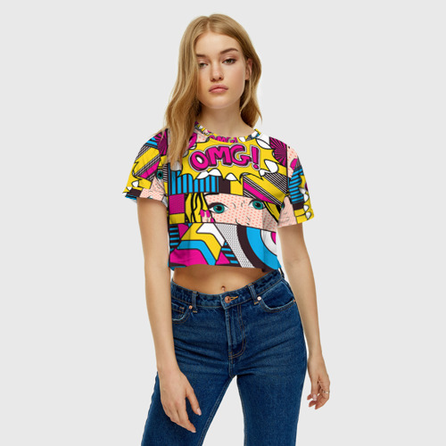 Женская футболка Crop-top 3D POP art, цвет 3D печать - фото 3