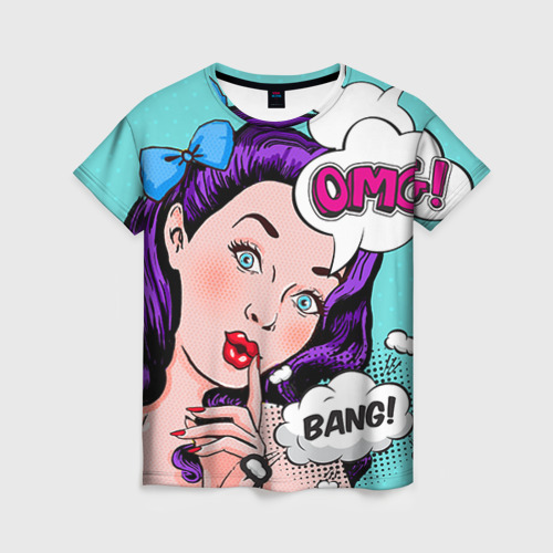 Женская футболка с принтом Pop-art bang girl, вид спереди №1