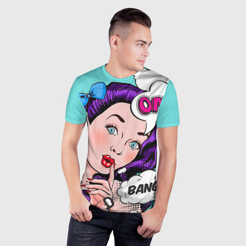 Мужская футболка 3D Slim Pop-art bang girl, цвет 3D печать - фото 3