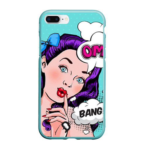 Чехол для iPhone 7Plus/8 Plus матовый Pop-art bang girl, цвет мятный