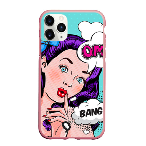 Чехол для iPhone 11 Pro Max матовый Pop-art bang girl, цвет баблгам