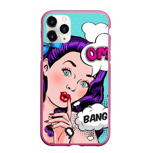 Чехол для iPhone 11 Pro Max матовый Pop-art bang girl, цвет малиновый