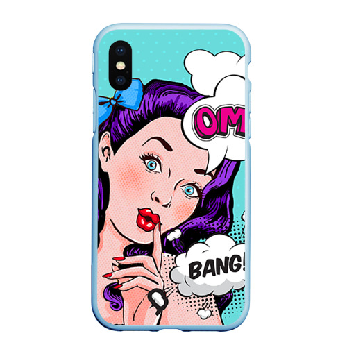 Чехол для iPhone XS Max матовый Pop-art bang girl, цвет голубой