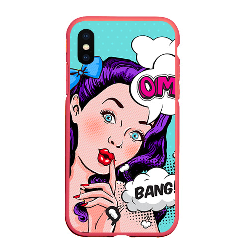 Чехол для iPhone XS Max матовый Pop-art bang girl, цвет красный