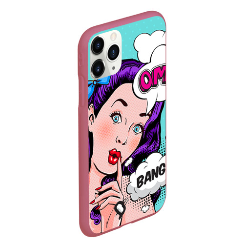 Чехол для iPhone 11 Pro Max матовый Pop-art bang girl, цвет малиновый - фото 3