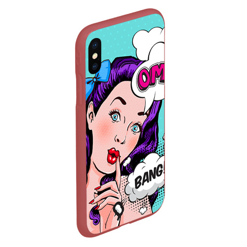 Чехол для iPhone XS Max матовый Pop-art bang girl, цвет красный - фото 3