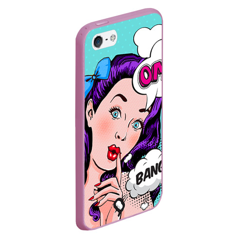 Чехол для iPhone 5/5S матовый Pop-art bang girl, цвет розовый - фото 3