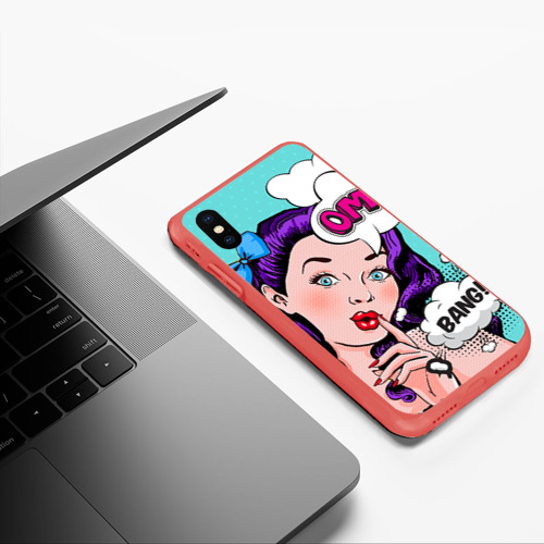 Чехол для iPhone XS Max матовый Pop-art bang girl, цвет красный - фото 5