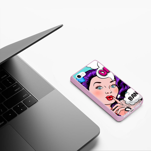 Чехол для iPhone 5/5S матовый Pop-art bang girl, цвет розовый - фото 5