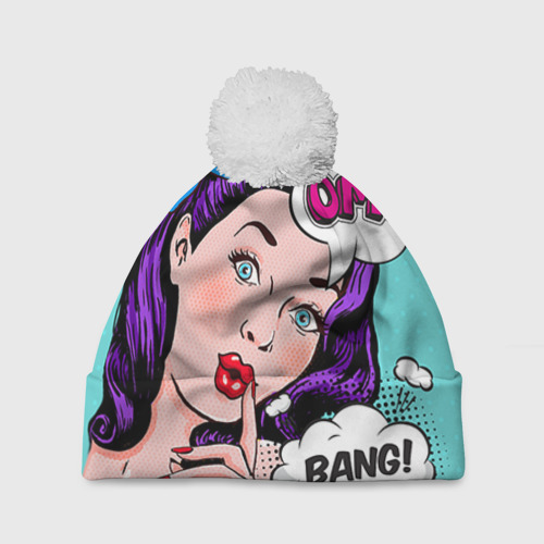 Шапка 3D c помпоном Pop-art bang girl, цвет 3D печать