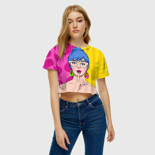 Женская футболка Crop-top 3D POP art, цвет 3D печать - фото 3