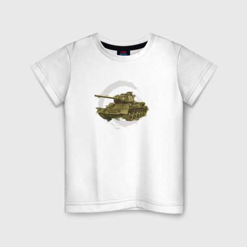 Детская футболка из хлопка с принтом Танк Т-34, вид спереди №1