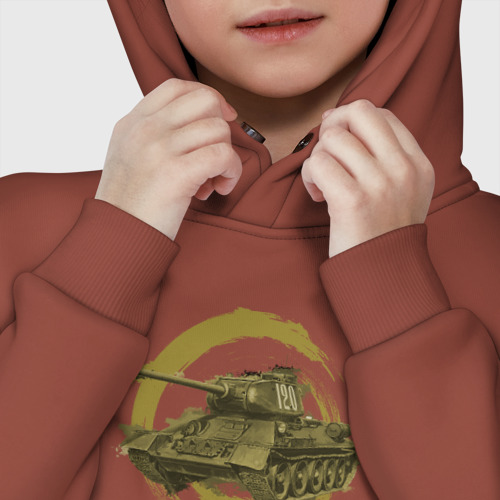 Детское худи Oversize хлопок Танк Т-34, цвет кирпичный - фото 7