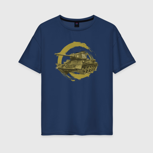 Женская футболка хлопок Oversize Танк Т-34, цвет темно-синий