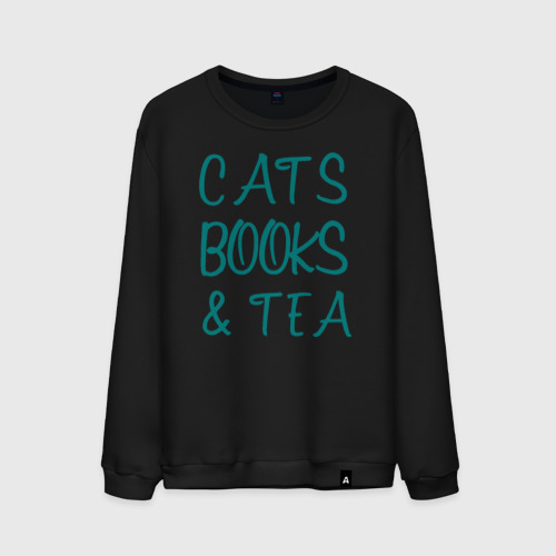 Мужской свитшот хлопок CATS, BOOKS & TEA, цвет черный