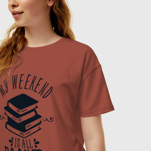 Женская футболка хлопок Oversize My weekend is all booked, цвет кирпичный - фото 3