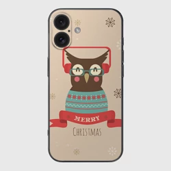 Чехол для iPhone 16 силиконовый с защитой камеры Сова в наушниках