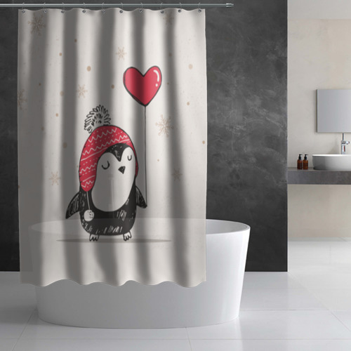 Штора 3D для ванной Пингвин с шариком - фото 2