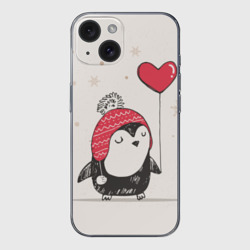 Чехол для iPhone 15 силиконовый с защитой камеры Пингвин с шариком