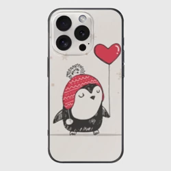 Чехол для iPhone 16 Pro силиконовый с защитой камеры Пингвин с шариком