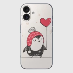 Чехол для iPhone 16 силиконовый с защитой камеры Пингвин с шариком