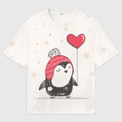 Женская футболка oversize 3D Пингвин с шариком