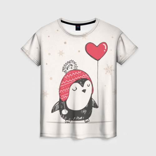 Женская футболка 3D Пингвин с шариком, цвет 3D печать