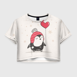 Женская футболка Crop-top 3D Пингвин с шариком