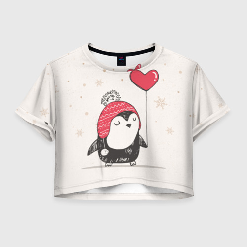 Женская футболка Crop-top 3D Пингвин с шариком, цвет 3D печать
