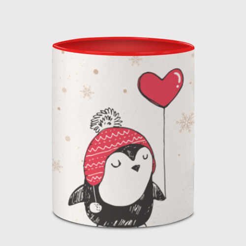 Кружка с полной запечаткой Пингвин с шариком, цвет белый + красный - фото 4